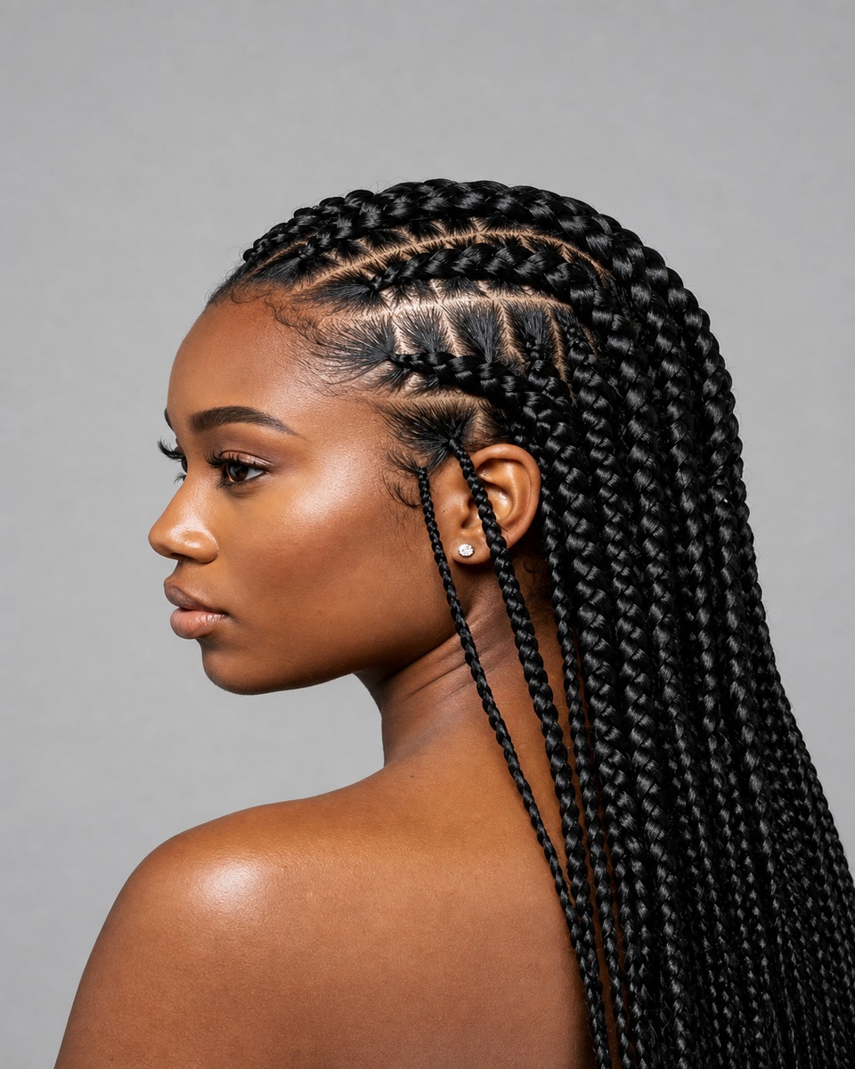 Tresses feed-in avec raies géométriques