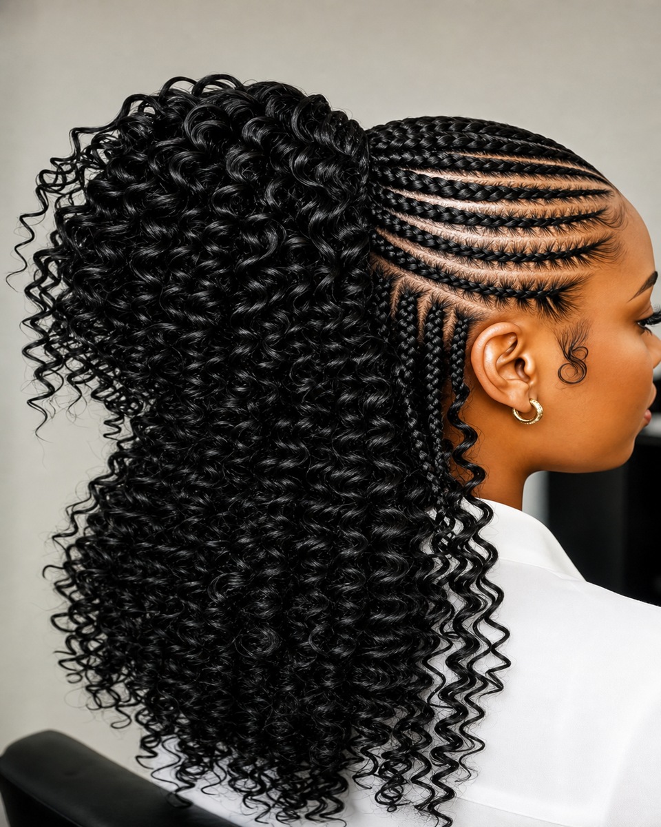 Cornrows avec queue bouclée volumineuse