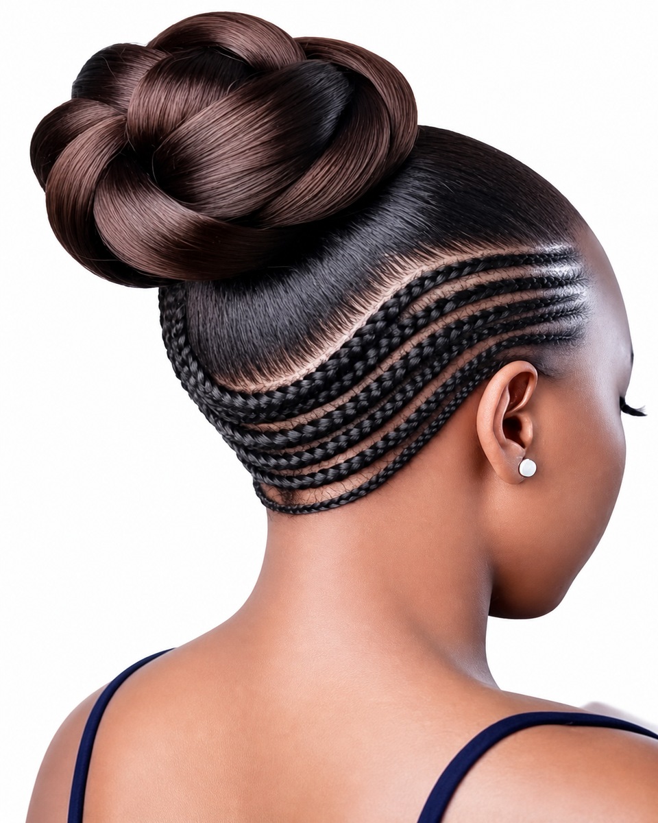 Stitch braids en chignon haut lisse
