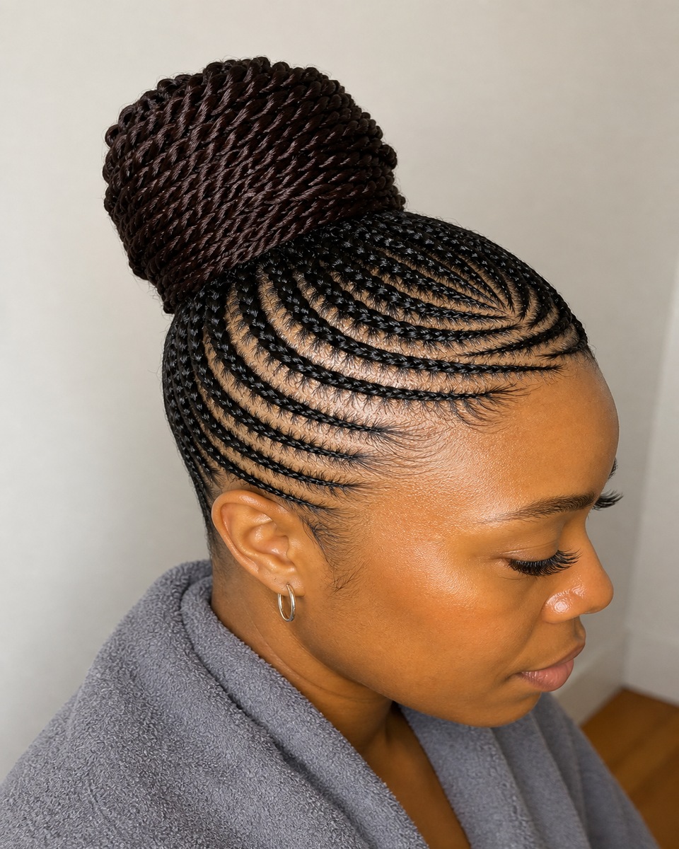 Queue cornrows avec boucles naturelles
